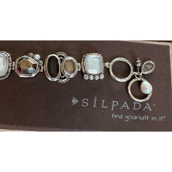 Silpada B2790 Exemplar Sterling Silver Pyrite Lip Shell Glass CZ Bracelet - Picture 5 of 6